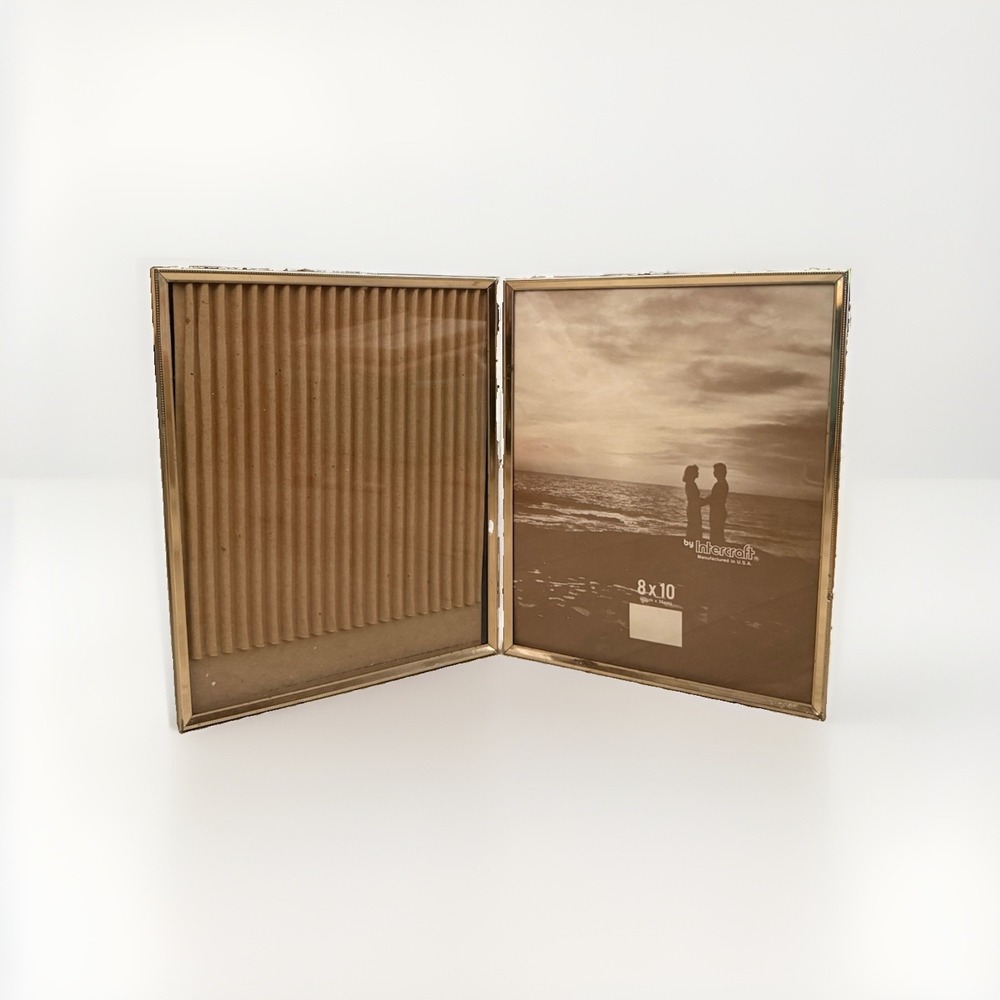 Vintage Intercraft Bi-Fold 8 x 10" Double Photo Frame Polished Gold Hinged READ
